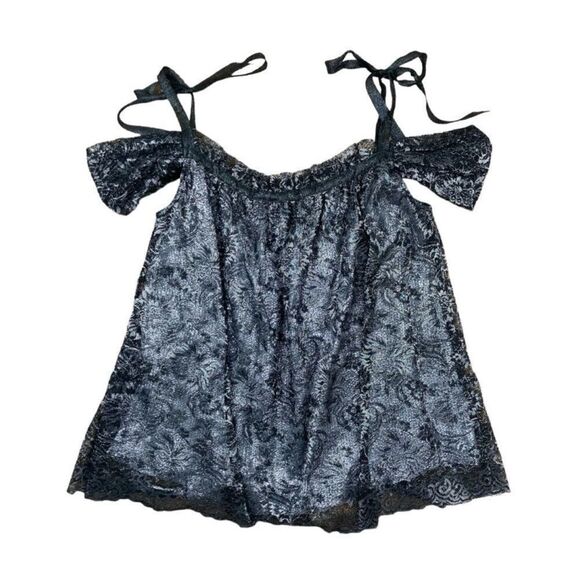Anna Sui black and silver metallic silk lace blouse - Picture 3 of 6